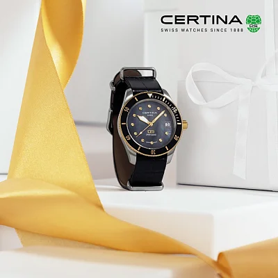 Certina DS PH100M Lady Dark Pearl Dial NATO Leather Strap C044.210.26.051.00