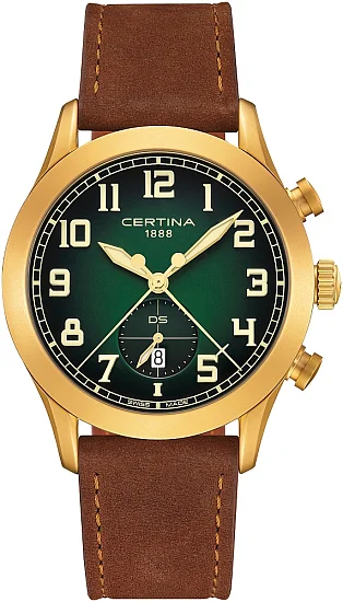 Certina DS Pilot Chrono Green Dial Yellow Gold PVD C0246173609200