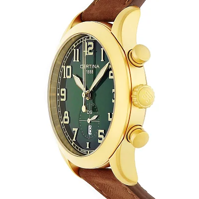Certina DS Pilot Chrono Green Dial Yellow Gold PVD C024.617.36.092.00