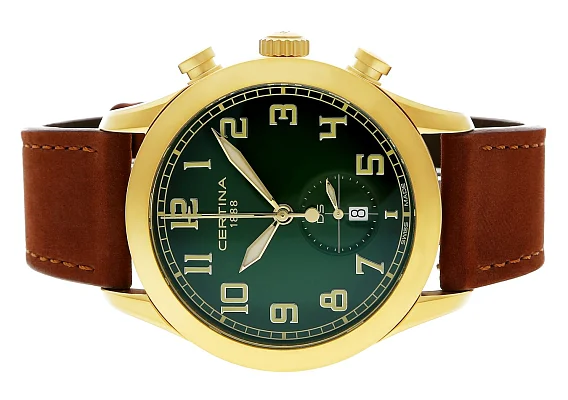 Certina DS Pilot Chrono Green Dial Yellow Gold PVD C024.617.36.092.00