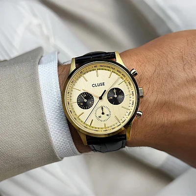Cluse Antheor Multifunction Black Strap Gold Dial CW21005
