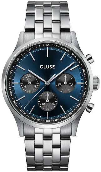 Cluse Antheor Multifunction Silver Bracelet Blue Reverse Panda Dial CW21008
