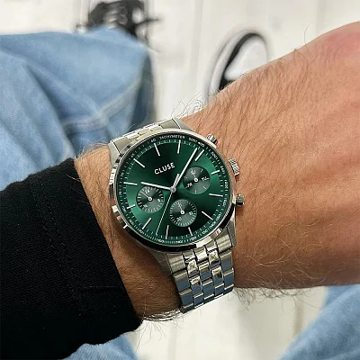 Cluse Antheor Multifunction Silver Bracelet Deep Green Dial CW21002