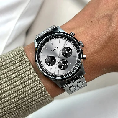 Cluse Antheor Multifunction Silver Bracelet Silver Panda Dial CW21007