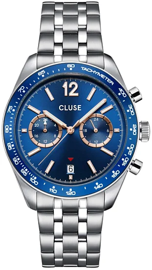 Cluse Aravis Dual Timer Steel Bracelet Blue Dial CW25601