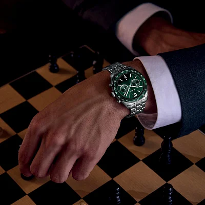 Cluse Aravis Dual Timer Steel Bracelet Green Dial CW25602