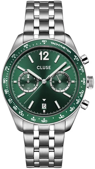 Cluse Aravis Dual Timer Steel Bracelet Green Dial CW25602