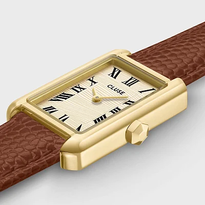 Cluse Belissena Brown Leather Sand Textured Dial CW15008