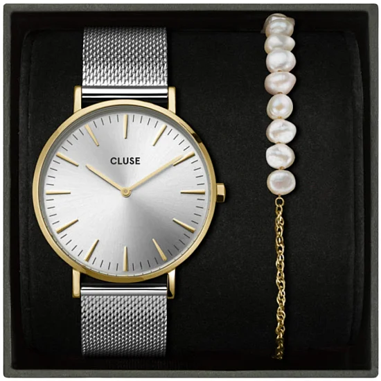 Cluse Boho Chic Mesh Grey Dial and Gold Bracelet Set CG10119