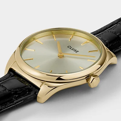 Cluse Feroce Petite Gold Black Leather Gold Dial CW11209