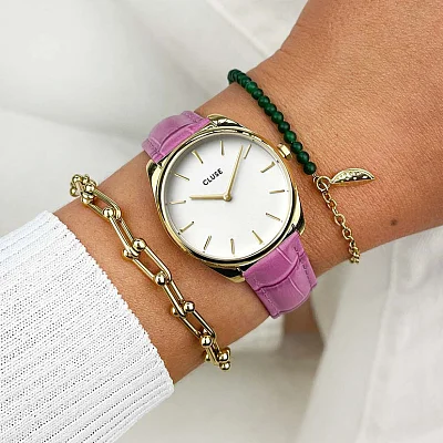 Cluse Feroce Petite Gold Pink Leather White Dial CW11213