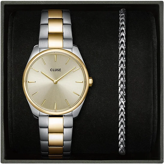 Cluse Feroce Yellow Gold Bicolour Gold Dial and Chain Bracelet Set CG11101