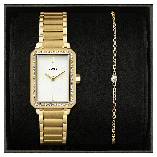 Cluse Fluette Gold Champagne Dial and Chain Bracelet Set CG11508