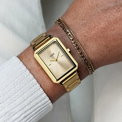 Cluse Fluette Gold Champagne Dial and Chain Bracelet Set CG11507
