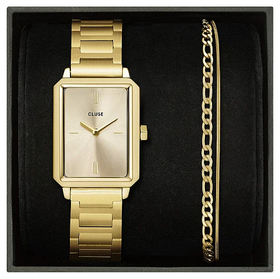 Cluse Fluette Gold Champagne Dial and Chain Bracelet Set CG11507