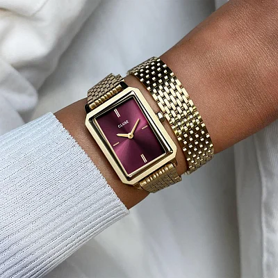 Cluse Fluette Gold Double Steel Wine Dial CW11516