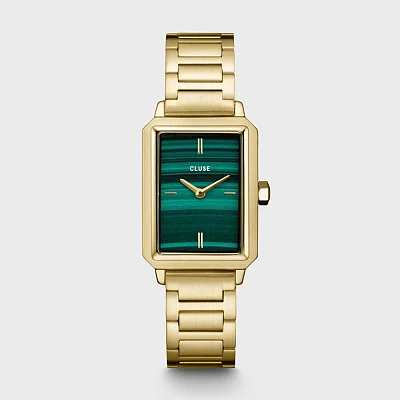 Cluse Fluette Gold Green Dial and Chain Bracelet Set CG11506