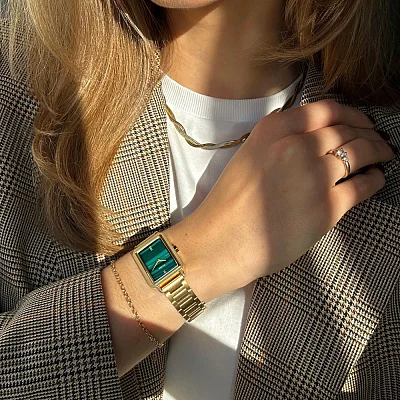 Cluse Fluette Gold Green Dial and Chain Bracelet Set CG11506