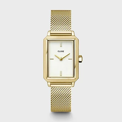Cluse Fluette Gold Mesh Black Dial & Gold Double Bracelet Set CG11505