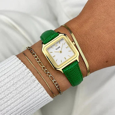 Cluse Gracieuse Petite Gold Green Leather White Dial CW11803