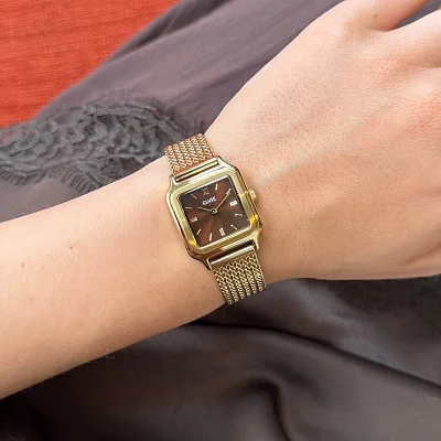 Cluse Gracieuse Petite Double Brown Dial Yellow Gold CW11830