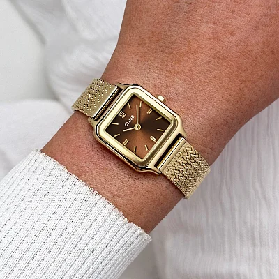 Cluse Gracieuse Petite Double Brown Dial Yellow Gold CW11830