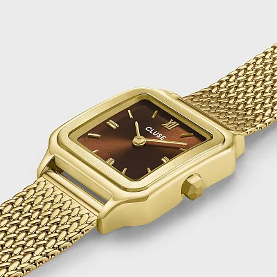 Cluse Gracieuse Petite Double Brown Dial Yellow Gold CW11830