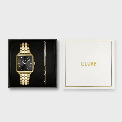 Cluse La Tetragone Black Dial Paperclip Chain Bracelet Set CG10325