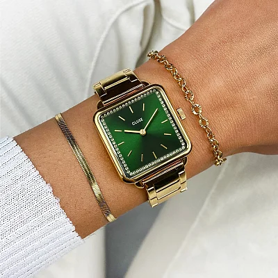 Cluse La Tetragone Gold Bracelet Forest Green Crystals CW10311
