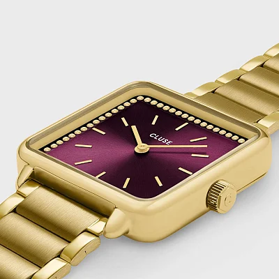 Cluse La Tetragone Gold Bracelet Wine Dial Crystals CW10314