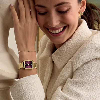 Cluse La Tetragone Gold Bracelet Wine Dial Crystals CW10314