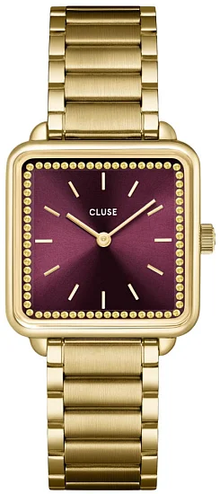 Cluse La Tetragone Gold Bracelet Wine Dial Crystals CW10314