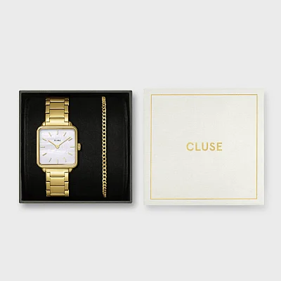Cluse La Tetragone Gold PVD White Dial Bracelet Set CG10327