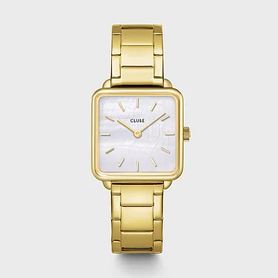 Cluse La Tetragone Gold PVD White Dial Bracelet Set CG10327