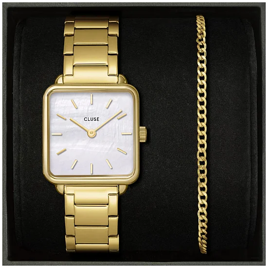 Cluse La Tetragone Gold PVD White Dial Bracelet Set CG10327