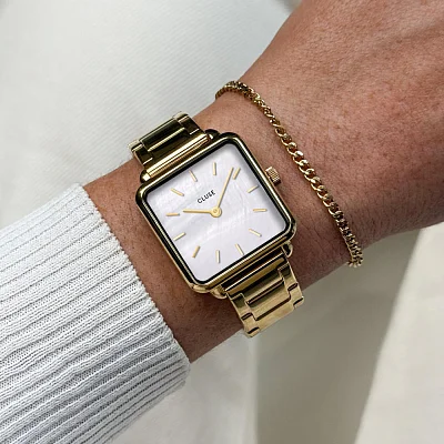 Cluse La Tetragone Gold PVD White Dial Bracelet Set CG10327