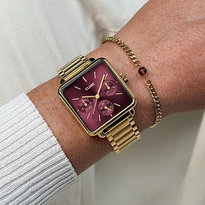 Cluse La Tetragone Multifunction Dark Cherry Dial and Bead Bracelet Set CG13801