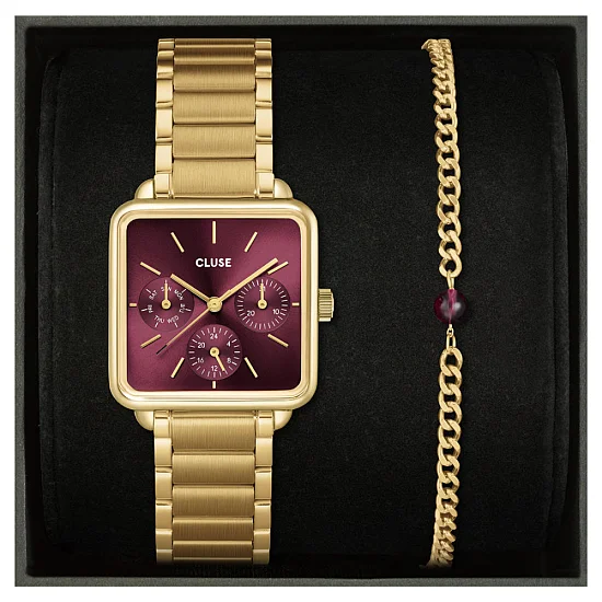 Cluse La Tetragone Multifunction Dark Cherry Dial and Bead Bracelet Set CG13801