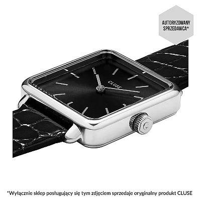 Cluse La Tetragone Silver Black Leather Alligator Black Dial CW0101207027