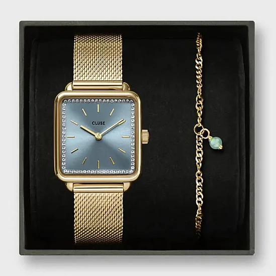 Cluse La Tetragone Yellow Gold Mesh Ice Blue Crystals Bracelet Set CG10320
