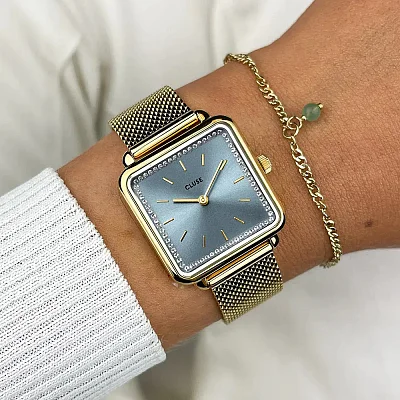 Cluse La Tetragone Yellow Gold Mesh Ice Blue Crystals Bracelet Set CG10320