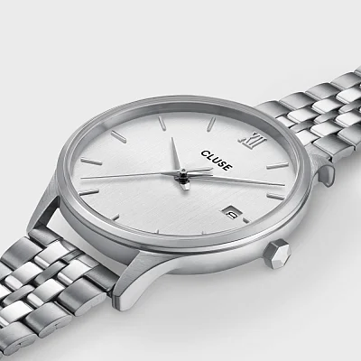 Cluse Minuit Date Silver Bracelet White Dial CW14303