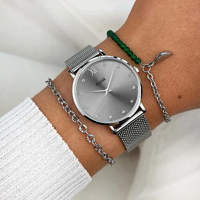Cluse Minuit Mesh Full Silver Crystals CW10203