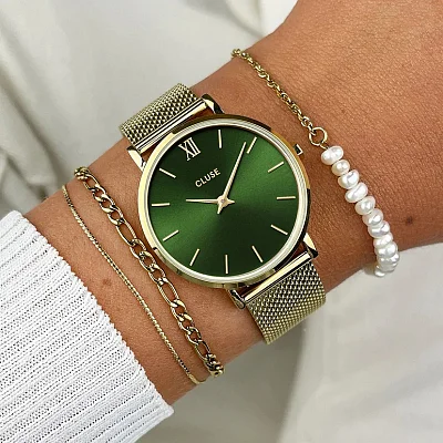 Cluse Minuit Mesh Gold Green CW10206