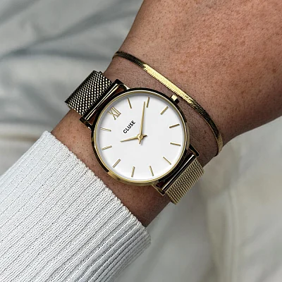 Cluse Minuit Mesh Gold PVD Bracelet Set CG10215