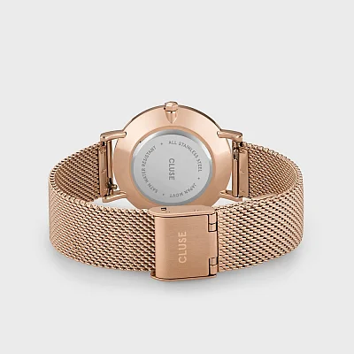 Cluse Minuit Mesh Rose Gold Silver Dial Crystals CW10205