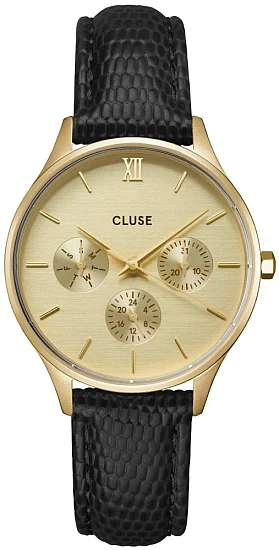 Cluse Minuit Multifunction Gold Black Lizard Strap CW10705