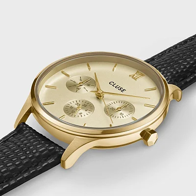 Cluse Minuit Multifunction Gold Black Lizard Strap CW10705