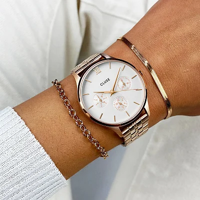 Cluse Minuit Multifunction Rose Gold White Dial Bracelet CW10702