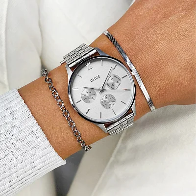Cluse Minuit Multifunction Silver White Dial Bracelet CW10703
